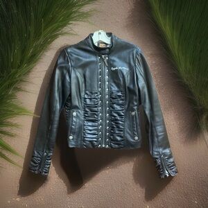 Apple Bottoms Y2K Black Women's Leather Jacket with Ruched Front